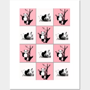 Pandas Checker - Pink Posters and Art